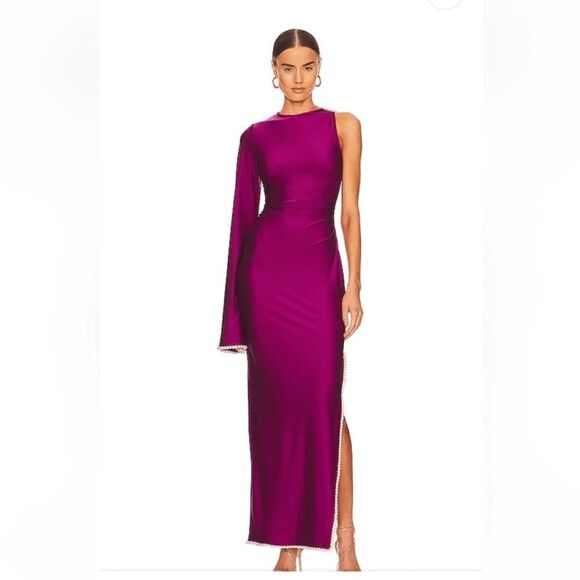 Khanums x REVOLVE Khriya Pearl Trim Maxi Dress Cranberry pink dress gown S - Picture 5 of 13